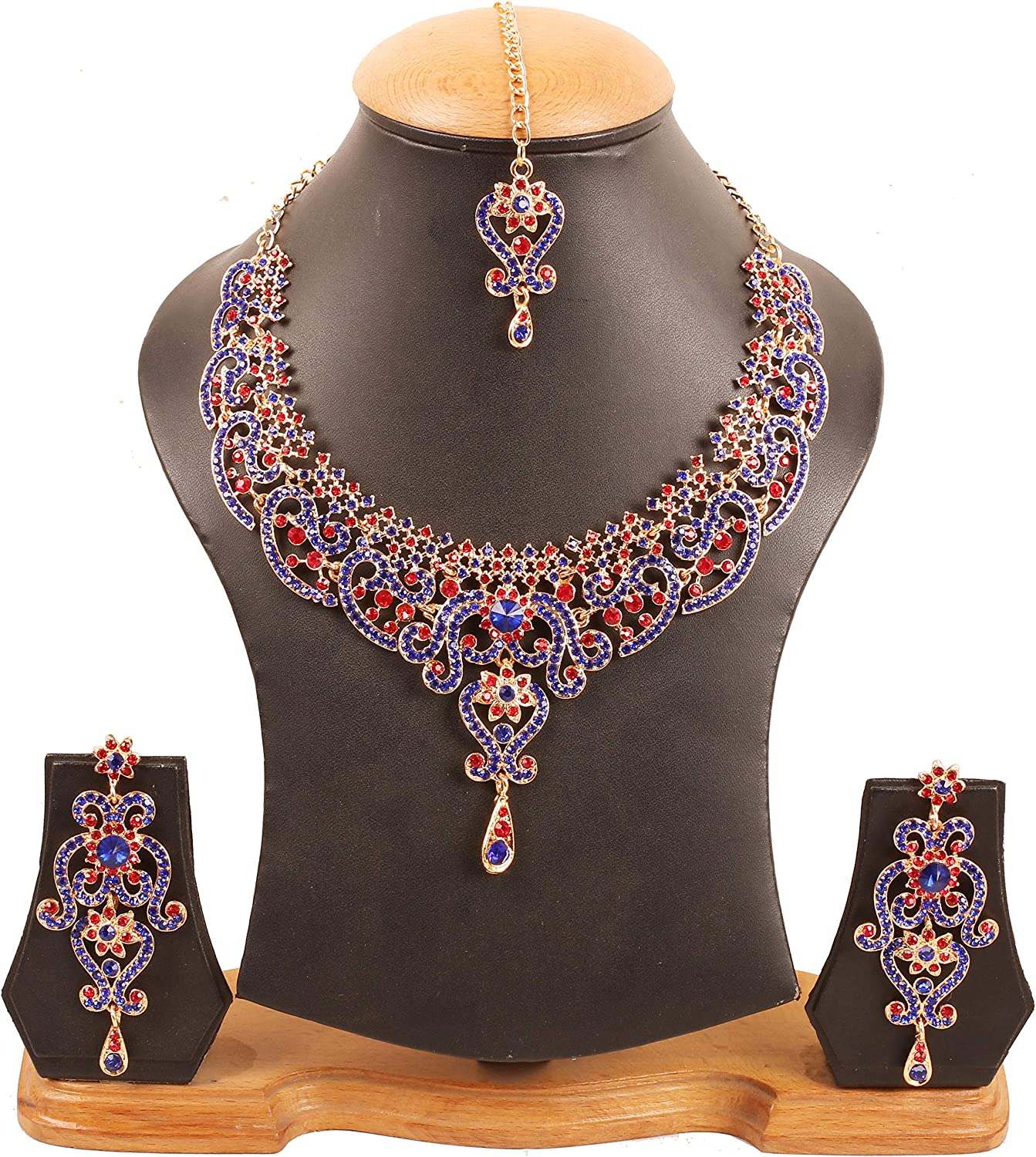 Touchstone Indian Bollywood Gorgeous intricate Workmanship Sparkling White Colorful Rhinestone crystal wedding Designer Jewelry Necklace Set In Gold And Silver Tone For Women. - Image 5